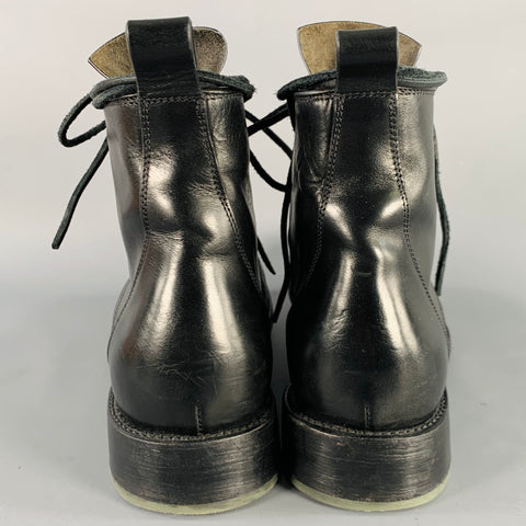 RICK OWENS Size 9.5 Black Leather Lace-Up Cop Boots