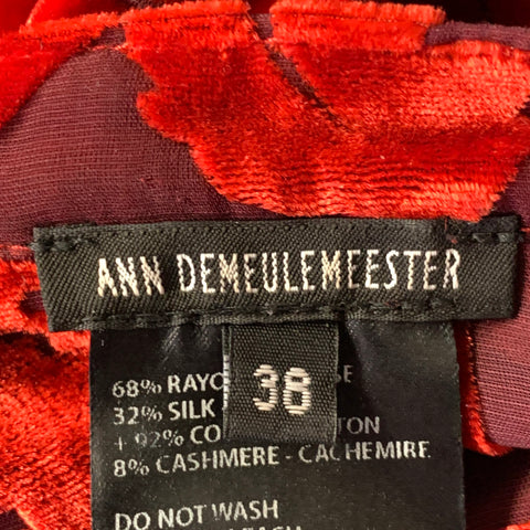 ANN DEMEULEMEESTER Size S Red Silk Blend Band Collar Long Sleeve Shirt