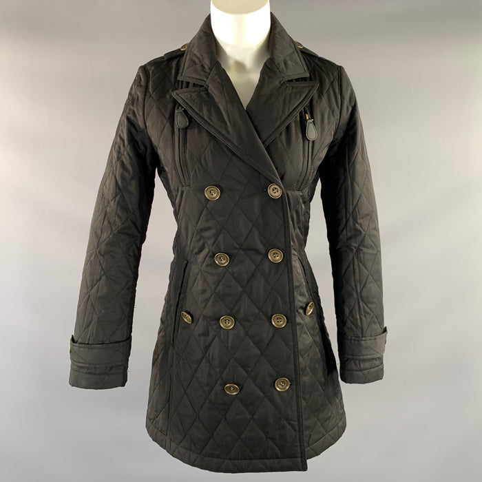 BURBERRY Size 6 Black Bronze Polyester Quilted Double Breasted Coat