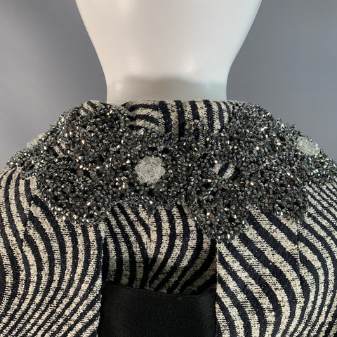 CREATURES OF THE WIND Size 4 White Black Viscose Blend Swirl Shawl Collar Coat
