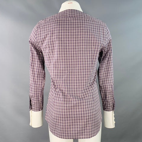 DSQUARED2 Size 40 White Navy Brown Plaid Cotton Contrast Trim Long Sleeve Shirt