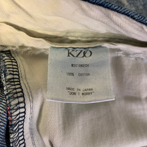 KZO Size 32 Blue Distressed Cotton Straight leg Jeans