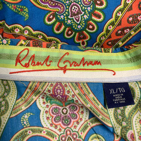 ROBERT GRAHAM Size XL Blue Multi Color Paisley Cotton Long Sleeve Shirt