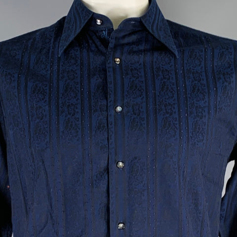 ROBERT GRAHAM Size L Navy Black Stripe Cotton French Cuff Long Sleeve Shirt