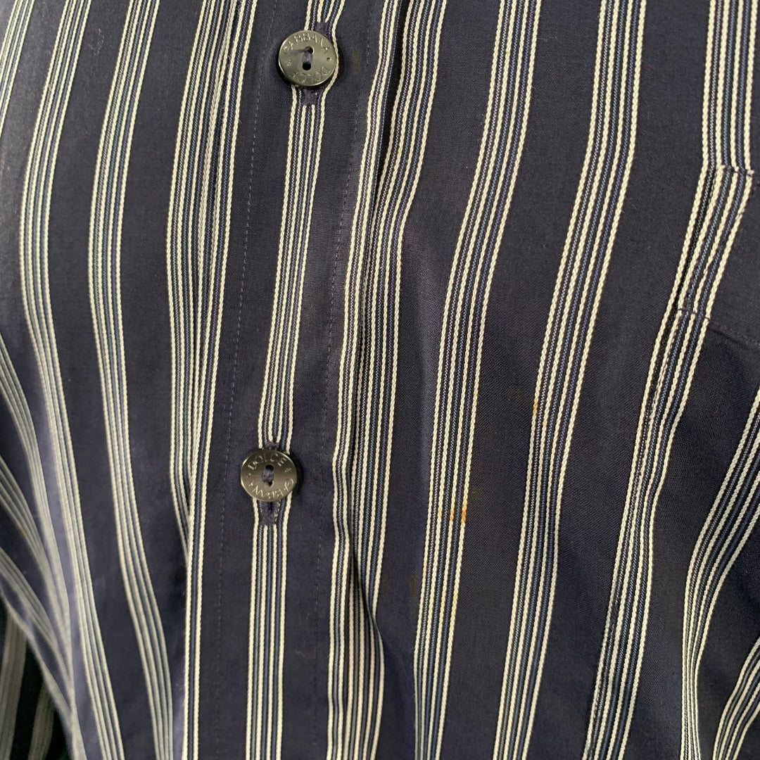 DOLCE & GABBANA Size S Navy White Stripe Cotton One Pocket Long Sleeve Shirt