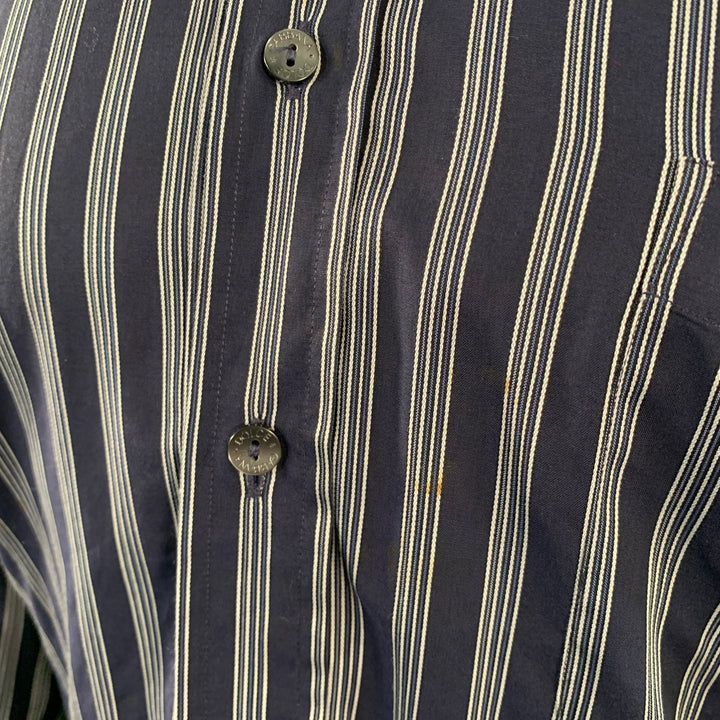 DOLCE & GABBANA Size S Navy White Stripe Cotton One Pocket Long Sleeve Shirt