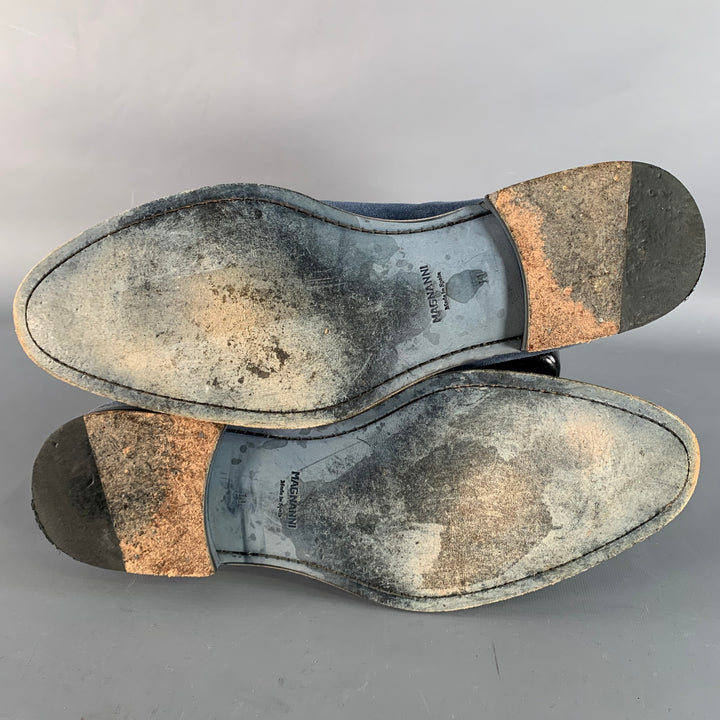 MAGNANNI Size 11 Blue Grey Contrast Stitch Suede Penny Loafers