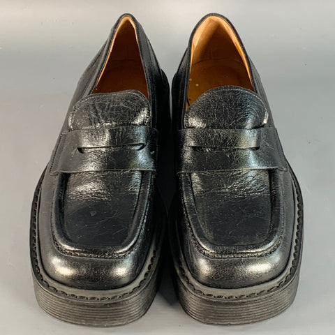 MARNI Mocassins plats à plateforme en cuir noir, taille 9
