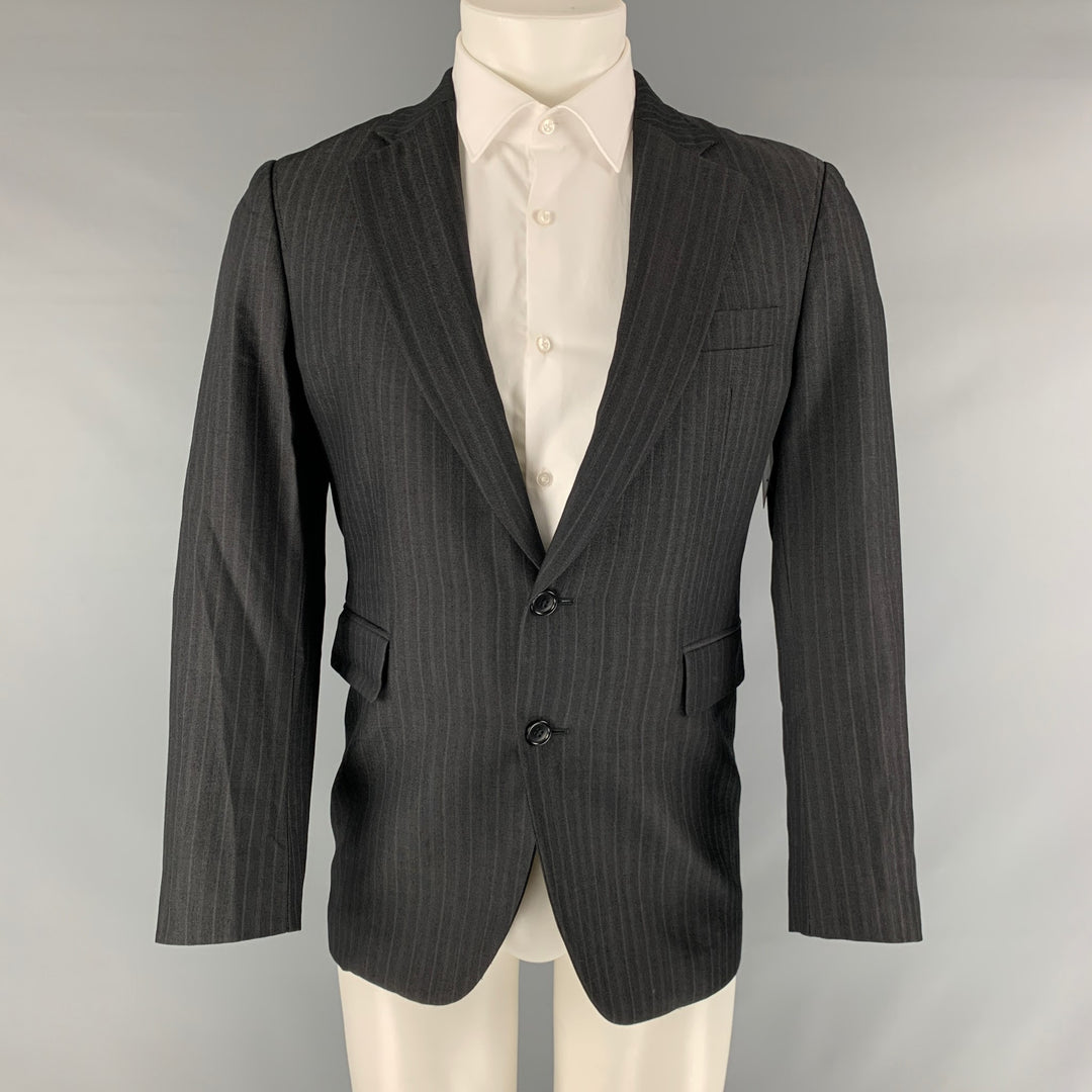 CoSTUME NATIONAL Size 38 Black Stripe Wool Blend Notch Lapel Sport Coat