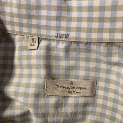 ERMENEGILDO ZEGNA Size XXL White Blue Green Gingham Cotton Cutaway Long Sleeve Shirt