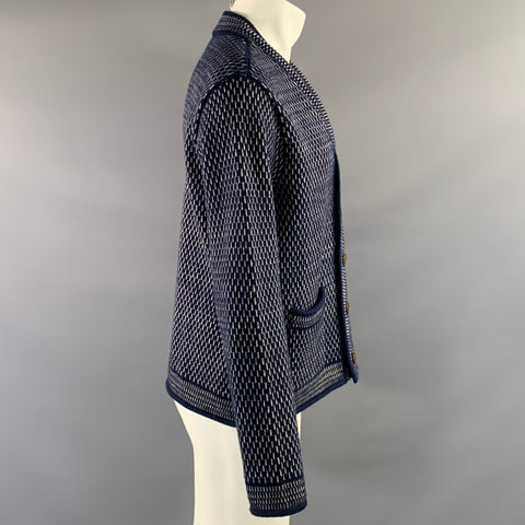 RRL by RALPH LAUREN Size M Blue Beige Abstract Cotton Wool Button Up Cardigan