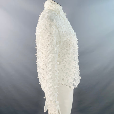 CYNTHIA ROWLEY Size L White Polyester Floral Lace Button Up Shirt
