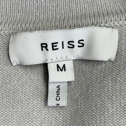 REISS Size M Grey Stone Textured Geometric Acrylic Blend Jersey Half Placket Polo
