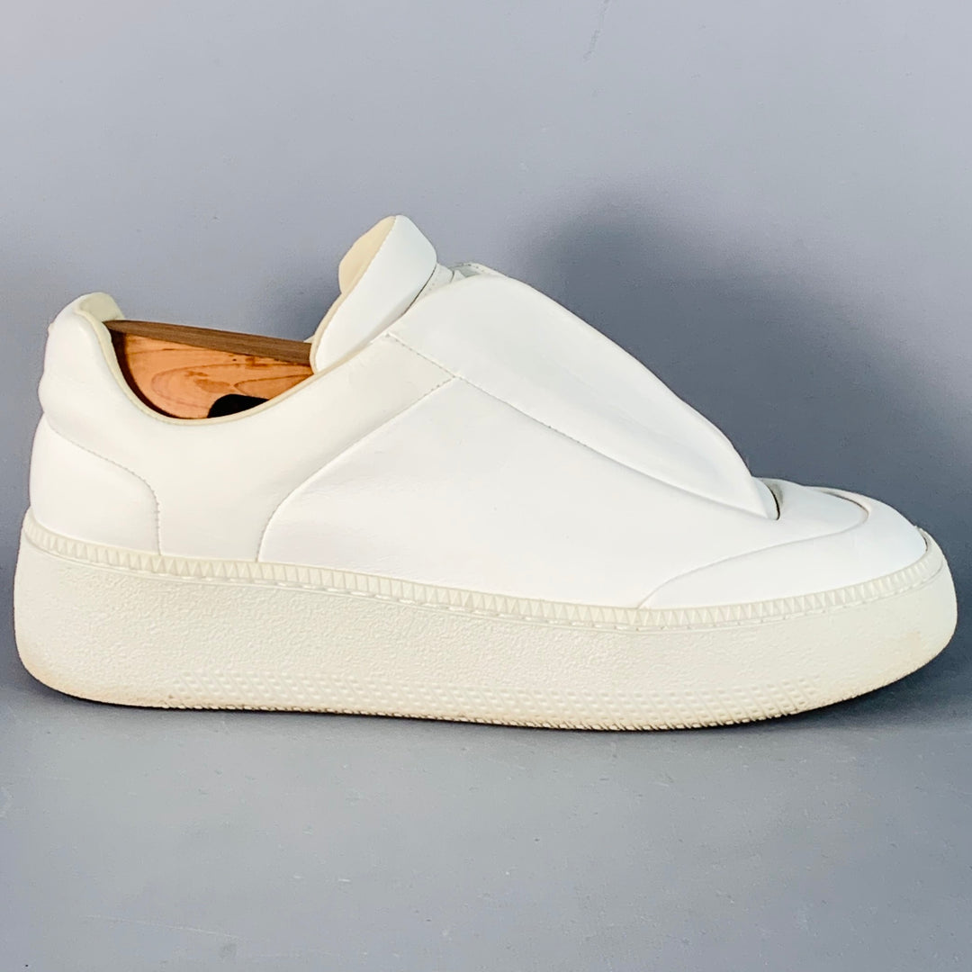 MAISON MARGIELA Size 8 White Leather Elastic Slip On Sneakers