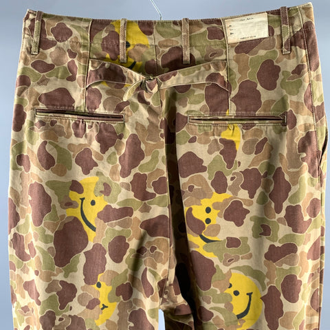 KAPITAL Size 33 Brown Dessert Camo Happy Face Cotton Baggy Pants