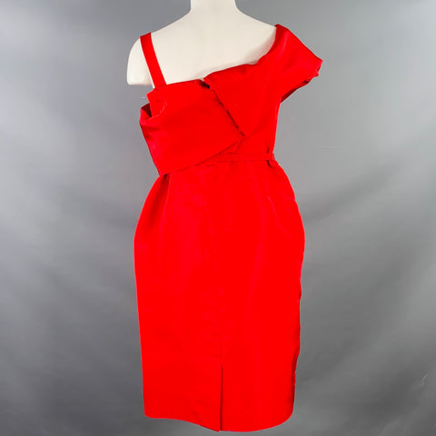 OSCAR DE LA RENTA Size M Red Silk Taffeta One Shoulder Knee Length Cocktail Dress