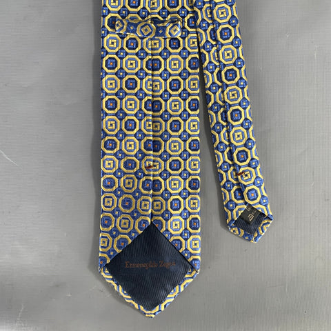 ROBERT TALBOTT Navy light blue gold Geometric Silk Tie