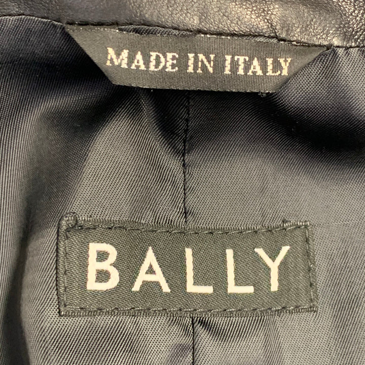 BALLY Size 12 Black Leather Hidden Buttons Jacket Blazer