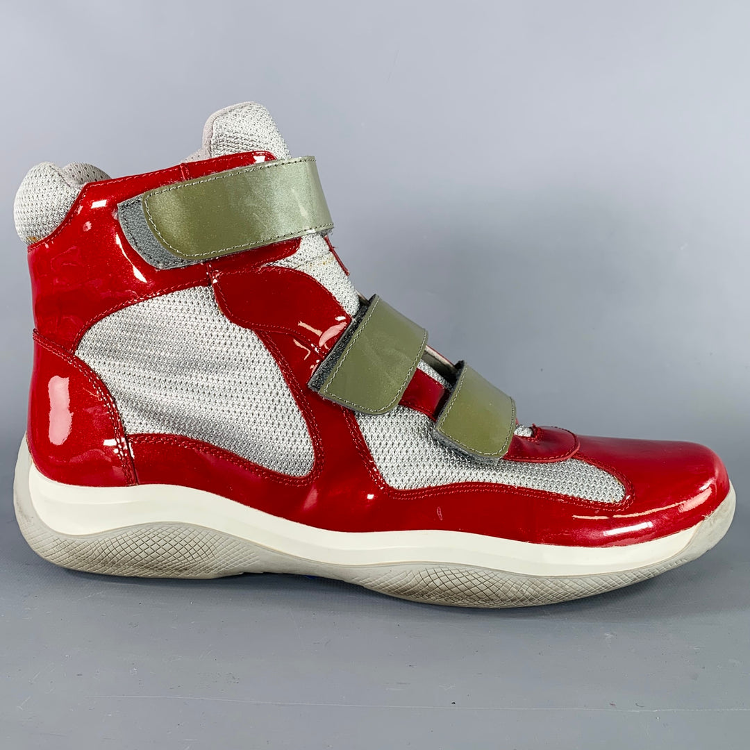 PRADA Size 11 America's Cup Red Silver  Mesh High Top Sneakers