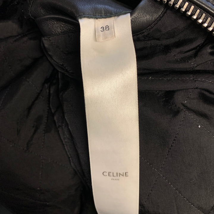 CELINE Size M Black Leather Bomber Jacket
