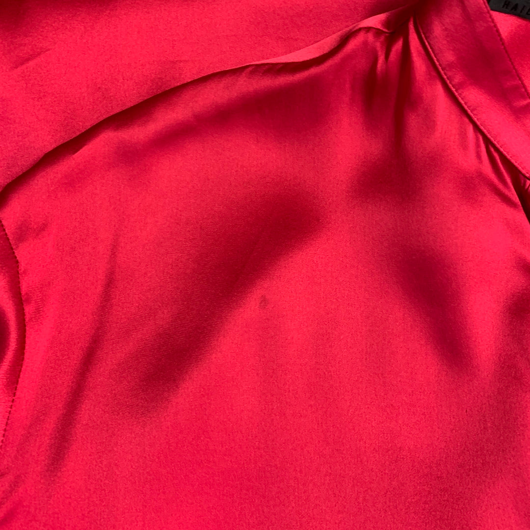 HAIDER ACKERMANN Size S Red Silk Satin Nehru Collar Hidden Buttons Shirt