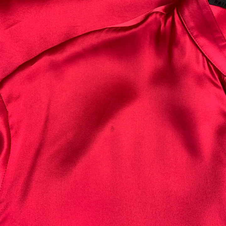 HAIDER ACKERMANN Size S Red Silk Satin Nehru Collar Hidden Buttons Shirt