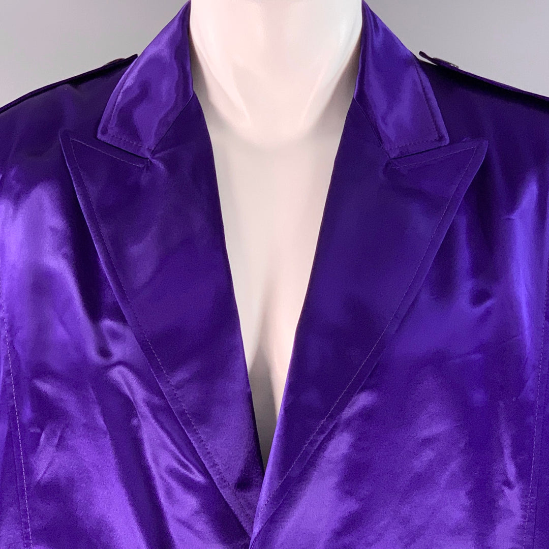 SAINT LAURENT FW22  Size 38 Purple Viscose Satin Peak Lapel Trench Coat