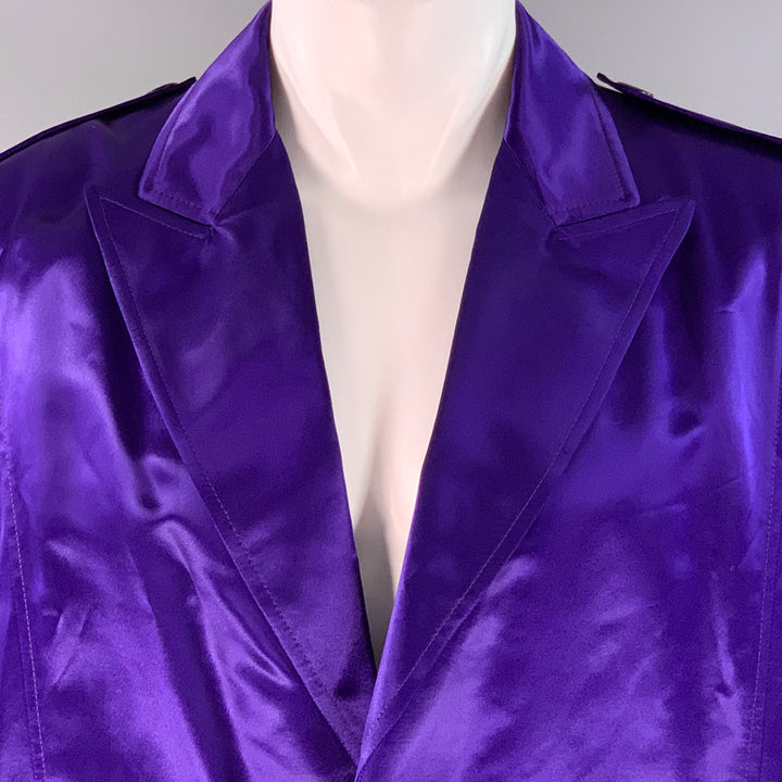 SAINT LAURENT FW22  Size 38 Purple Viscose Satin Peak Lapel Trench Coat
