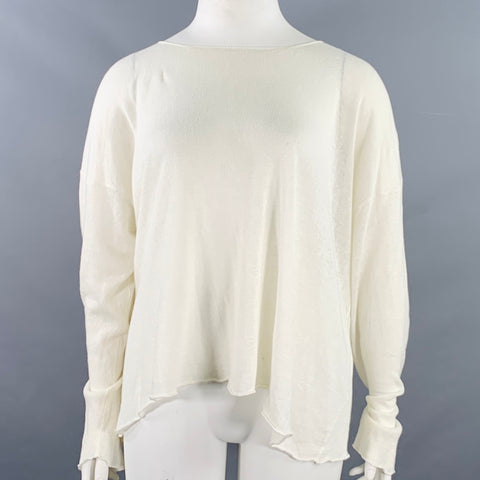 ESKANDAR Size L Cream Linen Cotton Knit Oversized Pullover