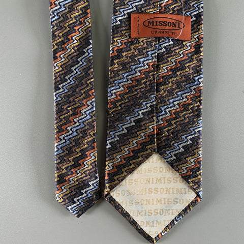 MISSONI Brown Orange & Blue Zig-Zag Silk Tie