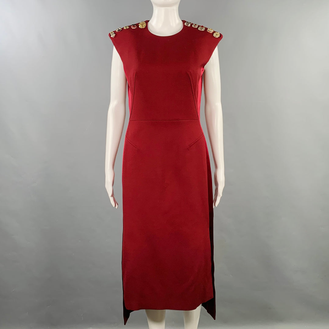 ALEXANDER MCQUEEN Size 6 Burgundy Gold Wool Silk Applique Sleeveless D Sui Generis Designer Consignment ALEXANDER MCQUEEN Size 6 Burgundy Gold Wool Silk Applique Sleeveless D Sui Generis Designer Consignment