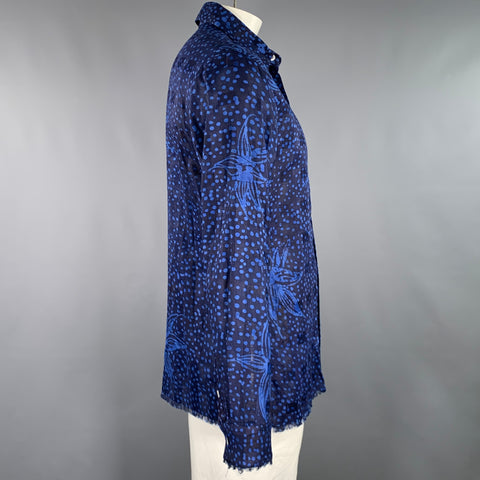 POST-IMPERIAL Size L Blue Indigo Abstract Floral Cotton Long Sleeve Shirt