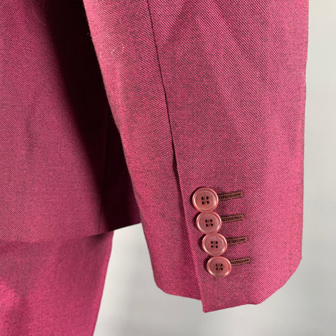 CALVIN KLEIN Size 42 Burgundy Nailhead Wool Notch Lapel Suit