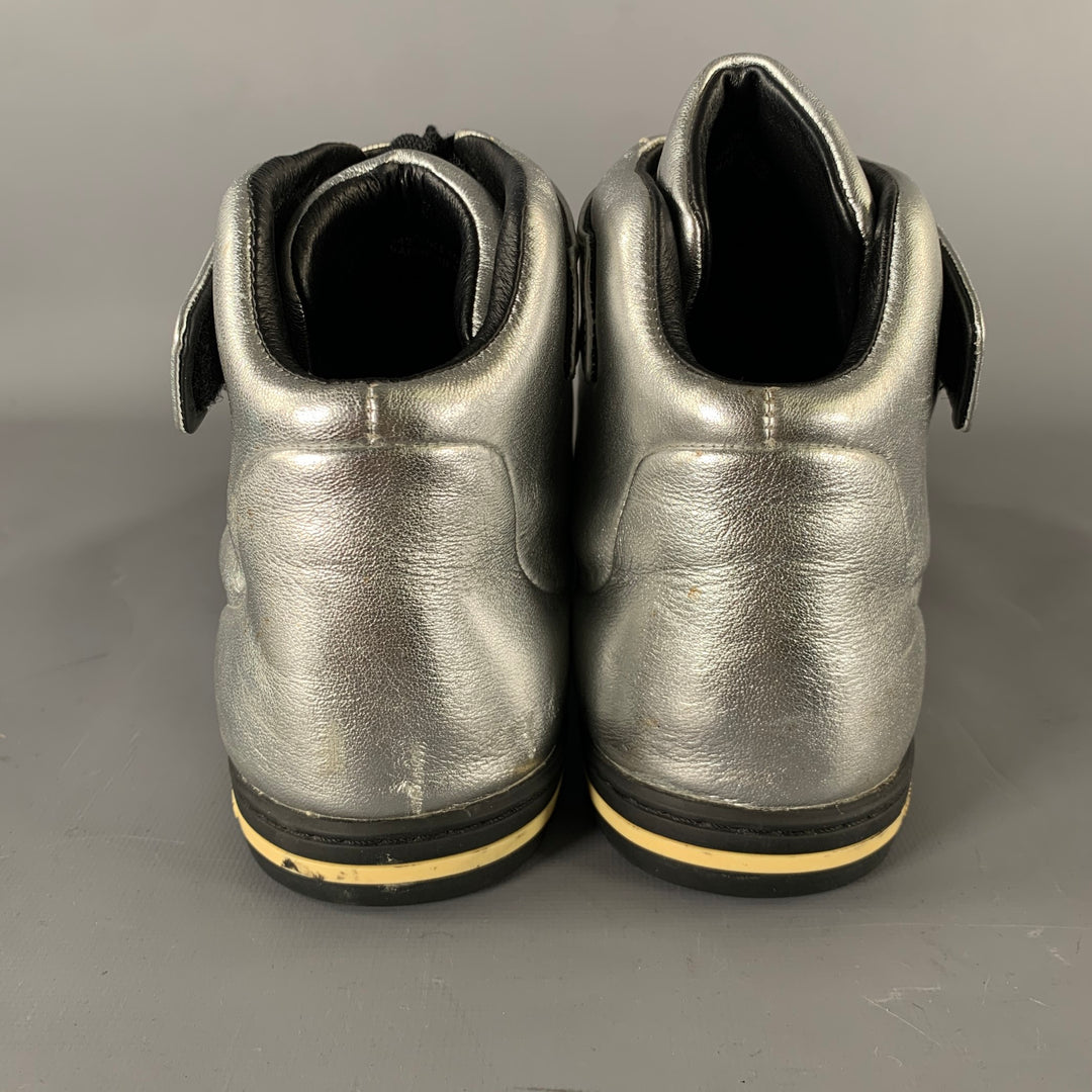 Y-3 Size 10.5 Silver Shimmery Leather High Top Sneakers