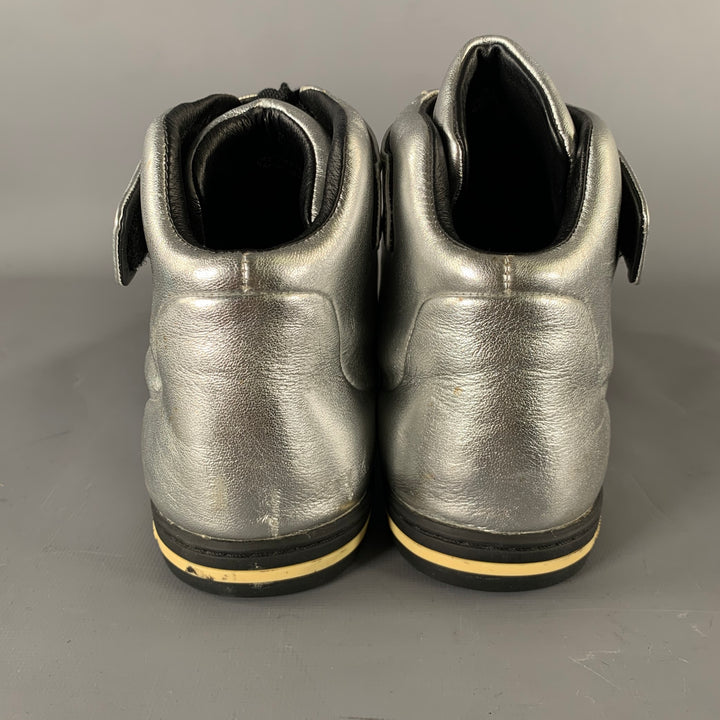 Y-3 Size 10.5 Silver Shimmery Leather High Top Sneakers