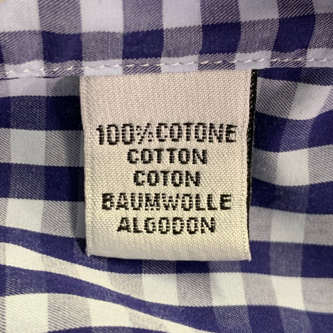CULTURATA Size M White Navy Blue Gingham Cotton Tailored Fit Long Sleeve Shirt