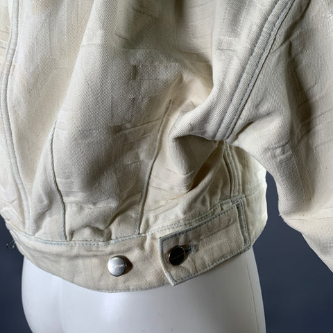 FENDI Size 0 Cream Silver Cotton Monogram Trucker Jacket