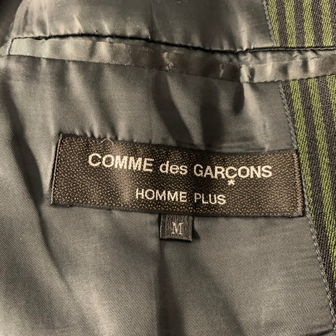 COMME des GARCONS Size M Green Navy Stripe Dot Wool Blend Sport Coat