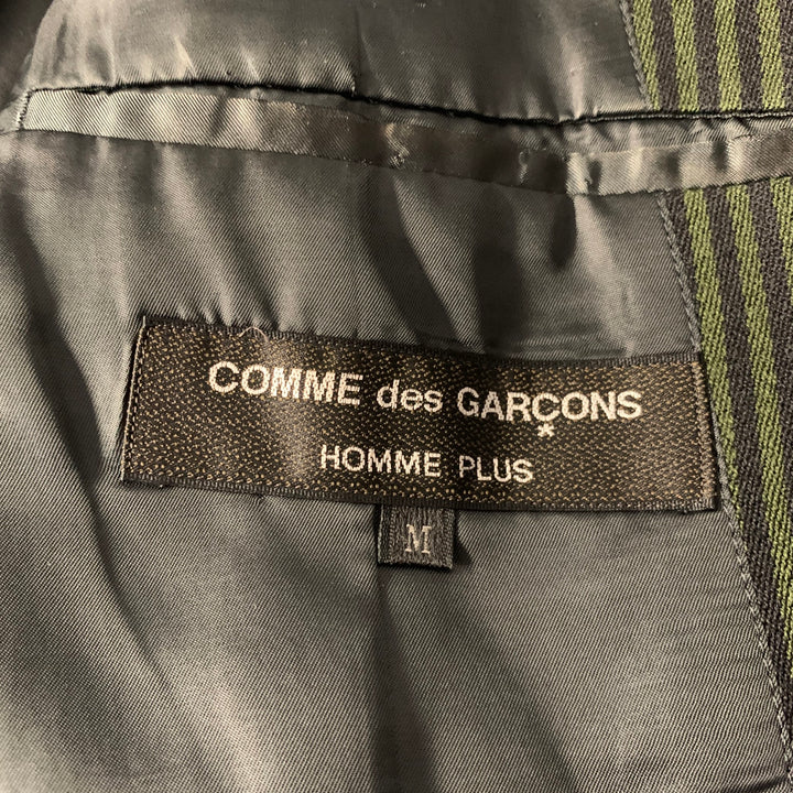 COMME des GARCONS Size M Green Navy Stripe Dot Wool Blend Sport Coat