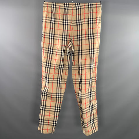BURBERRY Size M Khaki Black & Red Tartan Cotton Elastic Waistband Casual Pants