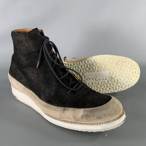 Bottes à lacets en suède noir et gris color block, taille 11, de MCDONALD