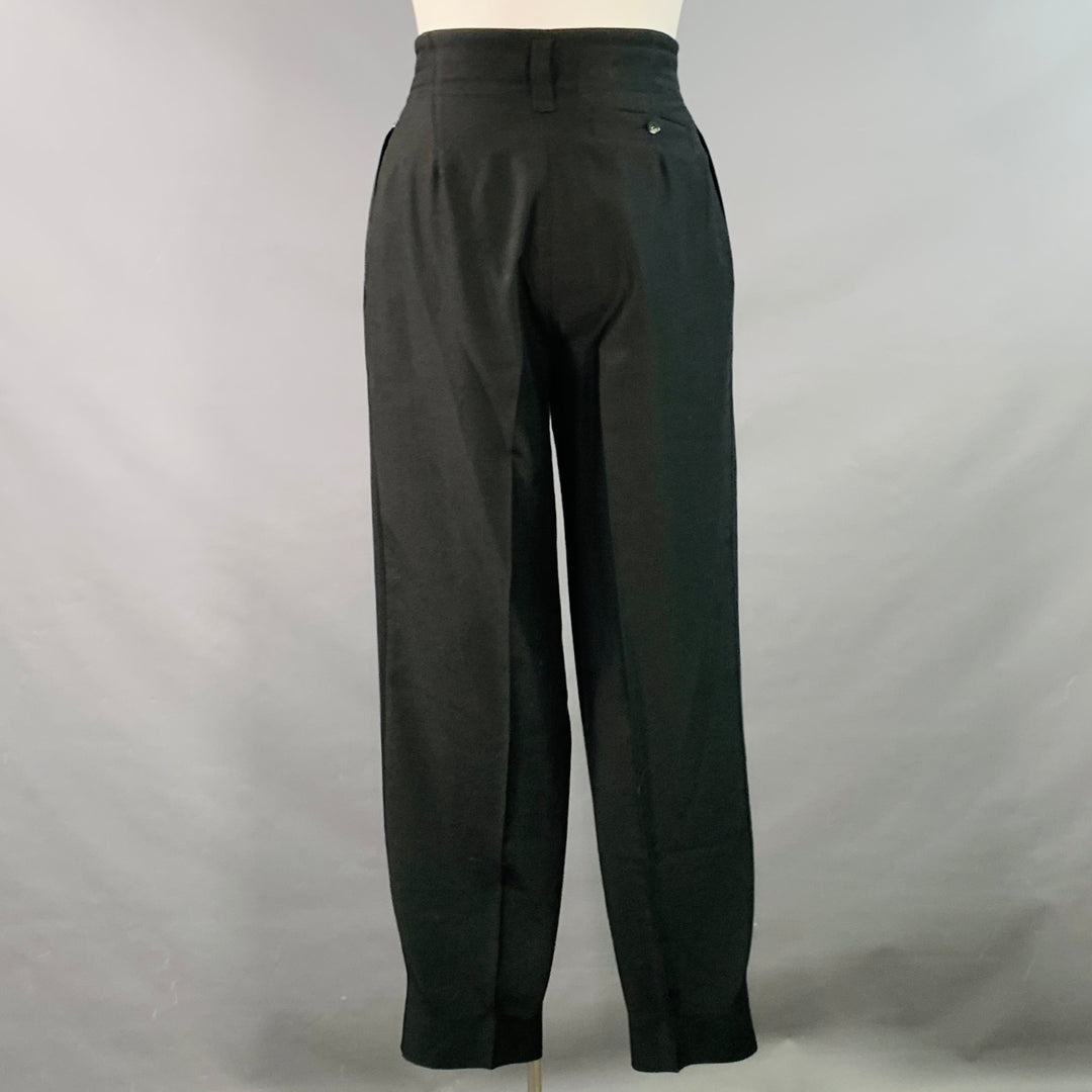 ALAIA Size 12 Black Cupro Wool Blend Pleated Tapered Button Fly Dress Pants