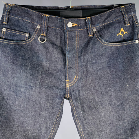 BACKBONE Size L Navy Cotton Straight Raw Edge Jeans