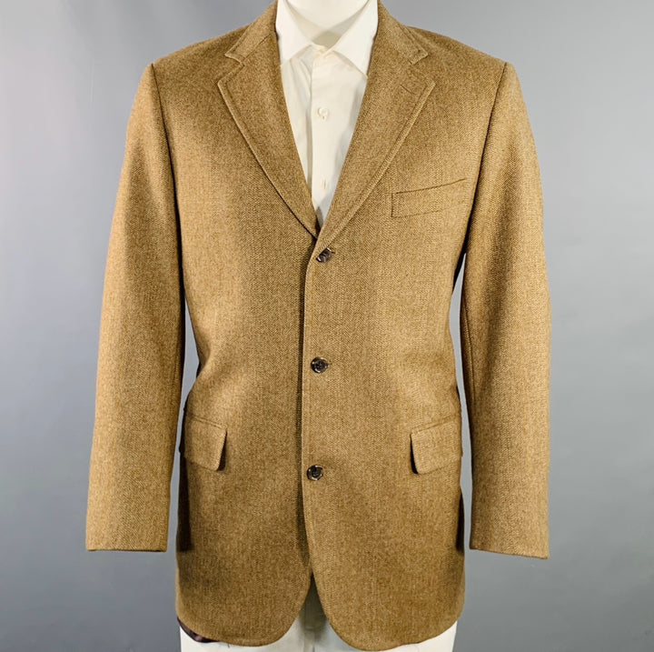 O'CONNELL'S Size 42 Long Brown Herringbone Wool Sport Coat
