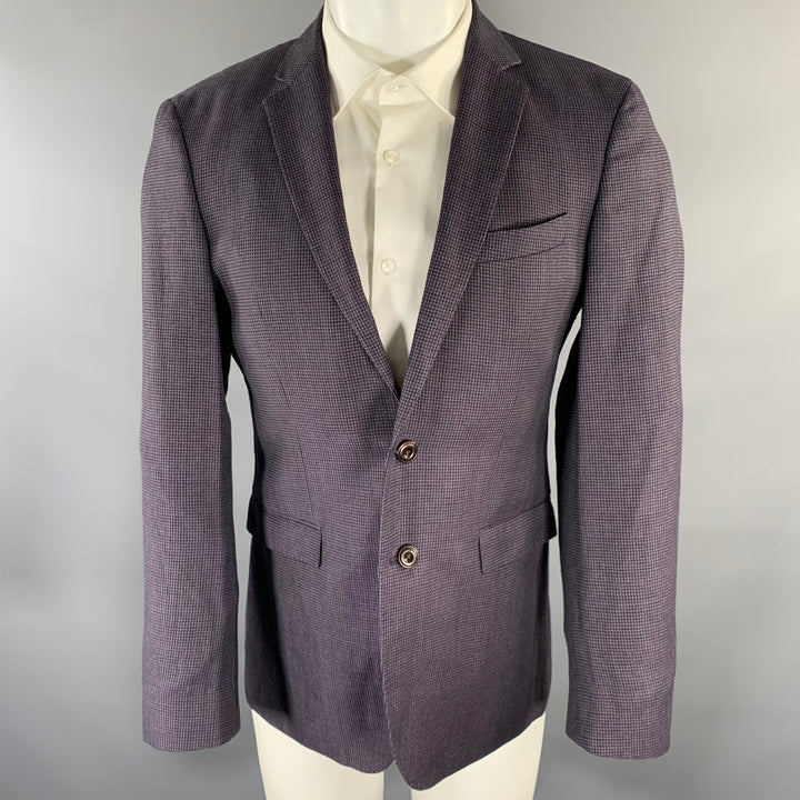 HUGO BOSS Size 38 Purple Check Wool Linen Sport Coat