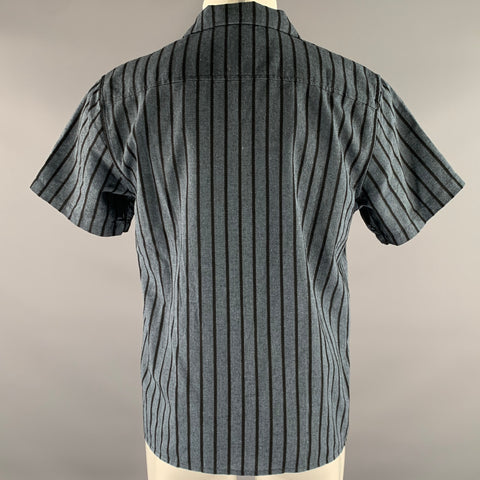RYTHYM Size M Navy Black Stripe Cotton Blend Camp Short Sleeve Shirt
