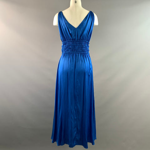MAJE Size 4 Blue Viscose Pleated V Neck Long Dress
