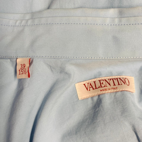 VALENTINO Size S Blue Beaded Embroidery Cotton Tuxedo Long Sleeve Shirt