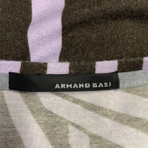 ARMAND BASI Size L Brown Purple Stripe Tencel Blend Short Sleeve T-shirt