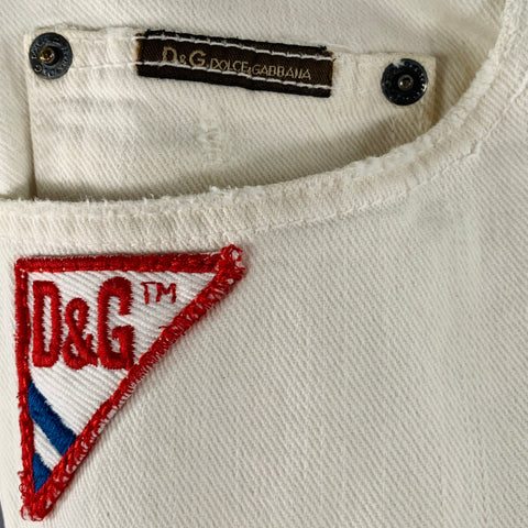 D&G by DOLCE & GABBANA Size 30 White Distressed Cotton Blend Wide Leg Jeans